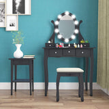 Dressing Table Set, Black Vanity Makeup Table, 5 Large Drawers and Cushioned Stool, 10 Dimmable LED, Adjustable Mirror, for Girls, Women, Bedroom (Black Makeup Vanity Table-5 drawers)