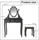 Dressing Table Set, Black Vanity Makeup Table, 5 Large Drawers and Cushioned Stool, 10 Dimmable LED, Adjustable Mirror, for Girls, Women, Bedroom (Black Makeup Vanity Table-5 drawers)