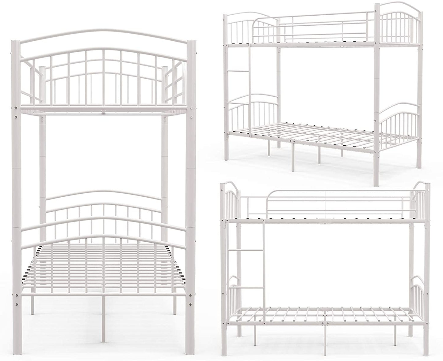 2 x 3FT Single Metal Bunk Beds Frame, Splits into 2 Beds, for Twins Kids Children Teenagers Adult Dormitory Bed - White