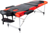 Folding Massage Table 84'' Professional Massage Bed Aluminum Frame, 3 Fold Black Bed with Orange Edge