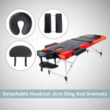 Folding Massage Table 84'' Professional Massage Bed Aluminum Frame, 3 Fold Black Bed with Orange Edge