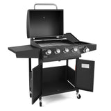 The 4 + 1 gas BBQ grill features 4 stainless steel burners and an side burner  - Black