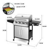 The 4 + 1 gas BBQ grill features 4 stainless steel burners and an side burner  - Silver