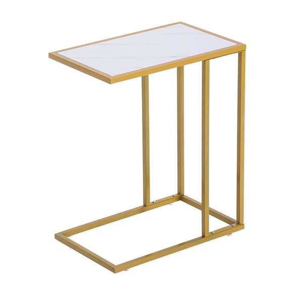 Marble Effect Simple C-Side Table [30x48x61cm] White