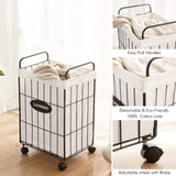Wire Laundry Hamper With Rolling Lockable Wheels, Liner, Collapsible Dirty Laundry Basket