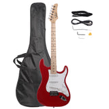 Glarry GST Maple Fingerboard Electric Guitar Bag Shoulder Strap Pick Whammy Bar Cord Wrench Tool Red
