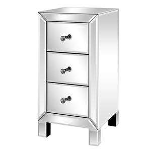 Modern and Contemporary Mirrored 3-Drawers Nightstand Bedside Table