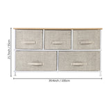 2-Tier Wide Closet Dresser, Nursery Dresser Tower With 5 Easy Pull Fabric Drawers And Metal Frame, Multi-Purpose Organizer Unit For Closets, Dorm Room, Living Room, Hallway, Linen/Natural