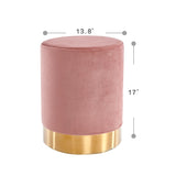 Vanity Ottoman Footstool Velvet Round Vintage Pouffe Stool, Upholstered Dressing Table Stool with Gold Metal Base - Pink