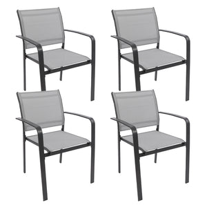 Garden Dining Chairs Set of 4, Indoor Outdoor Stacking Chair with Textilene Fabric and Metal Frame
