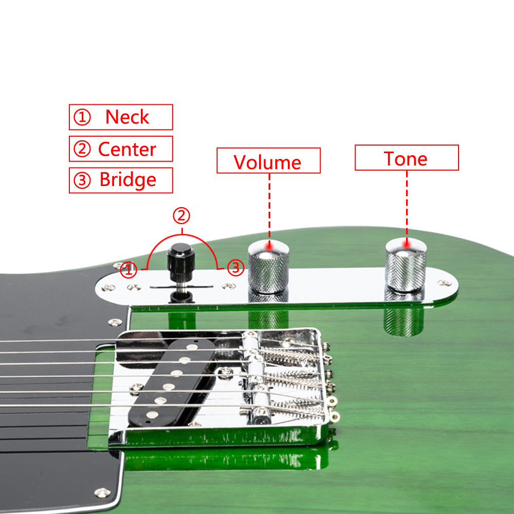 Glarry GTL Maple Fingerboard Electric Guitar (Green) Bag Strap Paddle Cable Wrench Tool