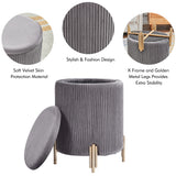 Large Storage Ottoman Velvet Round Footrest Footstool Modern Upholstered Padded Pouffe