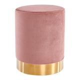 Vanity Ottoman Footstool Velvet Round Vintage Pouffe Stool, Upholstered Dressing Table Stool with Gold Metal Base - Pink