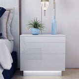 Modern LED Light 2 Drawers Nightstand Storage Shelf Bedside End Table Cabinet without Handle