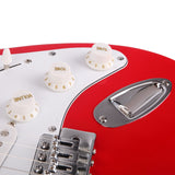 Glarry GST3 Pearl White Pick Guard Electric Guitar Bag Shoulder Strap Pick Whammy Bar Cord Wrench Tool Red