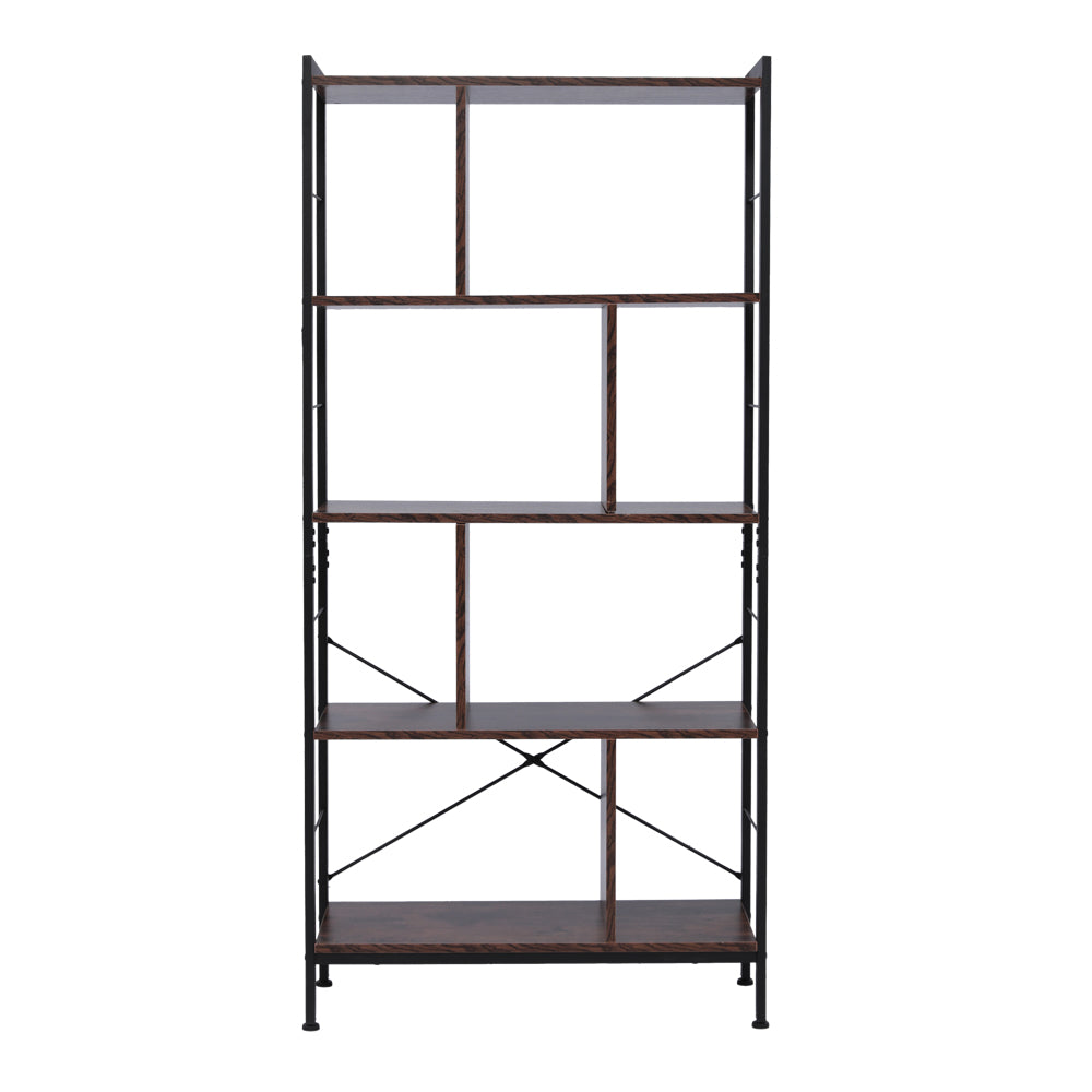 4 Tier Industrial Bookshelf, Floor Standing Storage Rack in Living Room Office Study, Large Storage Space, Simple Assembly, Stable Steel Frame, Rustic Brown