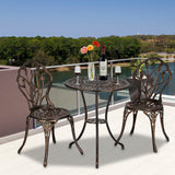 European Style Cast Aluminium Outdoor 3 Piece Tulip Bistro Set of Table and Chairs Bronze