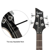 Glarry Burning Fire Electric Bass Guitar Full Size 4 String Bag Strap Paddle Cable Wrench Tool Burlywood