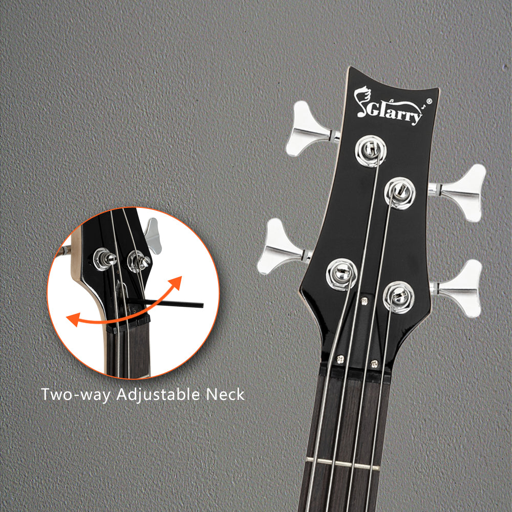 Glarry GIB Electric Bass Guitar Kit Full Size 4 String Black Bag
