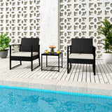 Rattan Garden Furniture Set, 3 PCS Rattan Weaving Wicker Bistro Set Include 2 Armchairs with Cushion