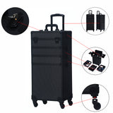 4-in-1 Draw-bar Style Interchangeable Aluminum Rolling Makeup Case All Black