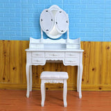 Foldable 3 Mirrors with 7 Drawers Dressing Table - White