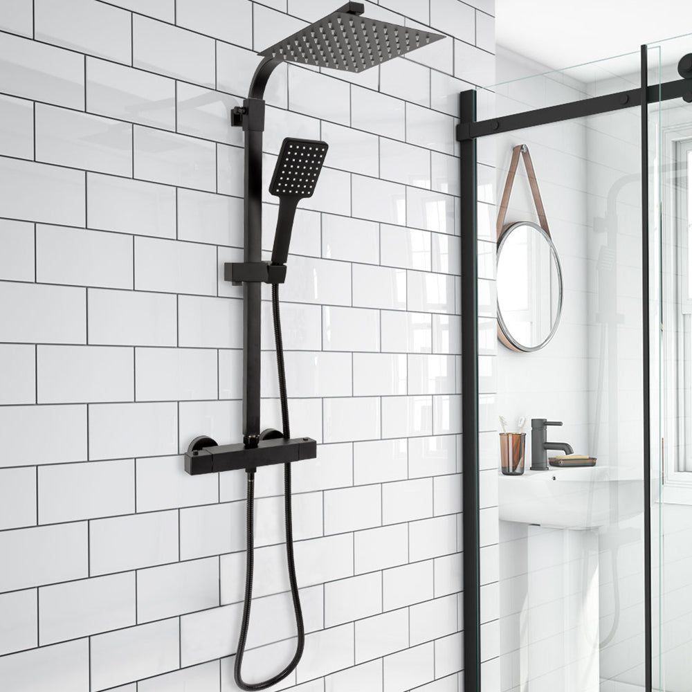 Rain Shower Heads System Including Rain Fall Shower Head and Handheld Shower Head Black