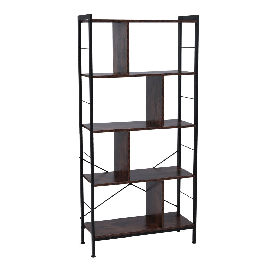 4 Tier Industrial Bookshelf, Floor Standing Storage Rack in Living Room Office Study, Large Storage Space, Simple Assembly, Stable Steel Frame, Rustic Brown
