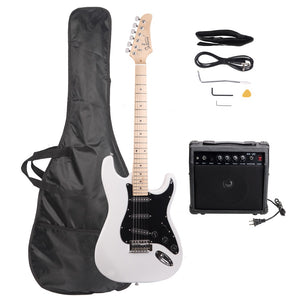 Glarry GST Stylish Electric Guitar with Black Pickguard White in Colour- Full Kit