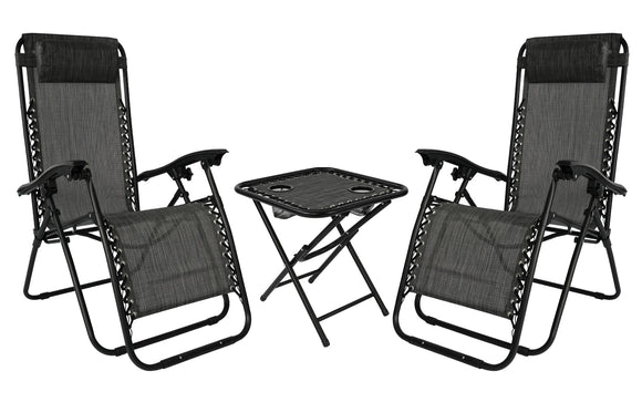 Folding Recliner Zero Gravity Garden Chair Set of 2, Heavy Duty Sun Lounger with Folding Table - Grey