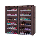 6-Row 2-Line 12 Lattices Non-woven Fabric Shoe Rack - Coffee