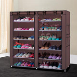 6-Row 2-Line 12 Lattices Non-woven Fabric Shoe Rack - Coffee