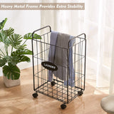 Wire Laundry Hamper With Rolling Lockable Wheels, Liner, Collapsible Dirty Laundry Basket