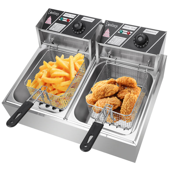ZOKOP EH82 2500W 220-240V 12.7QT/12L Stainless Steel Double Cylinder Electric Fryer