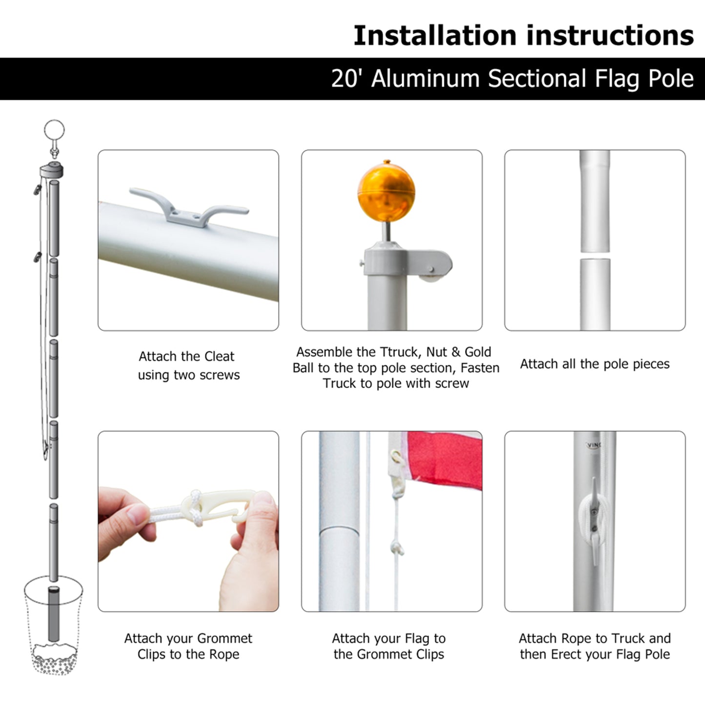 Aluminium Alloy Splicing Flagpole Adjustable And Retractable Courtyard Outdoor Flagpole 5.1*5.1*750cm