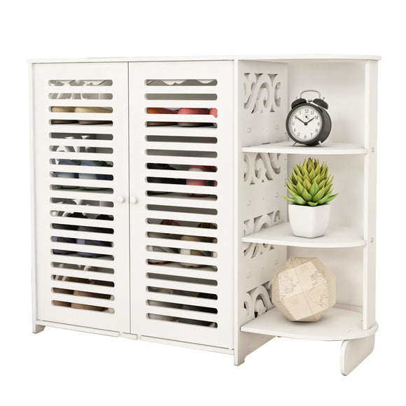 2 Door Shoe Storage Cabinet Wooden Organiser 4 Tier Shoe Rack Cupboard Furniture