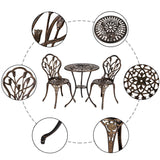 European Style Cast Aluminium Outdoor 3 Piece Tulip Bistro Set of Table and Chairs Bronze