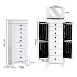 Jewellery Armoire with Mirror, 8 Drawers & 16 Necklace Hooks, 2 Side Swing Doors(White)