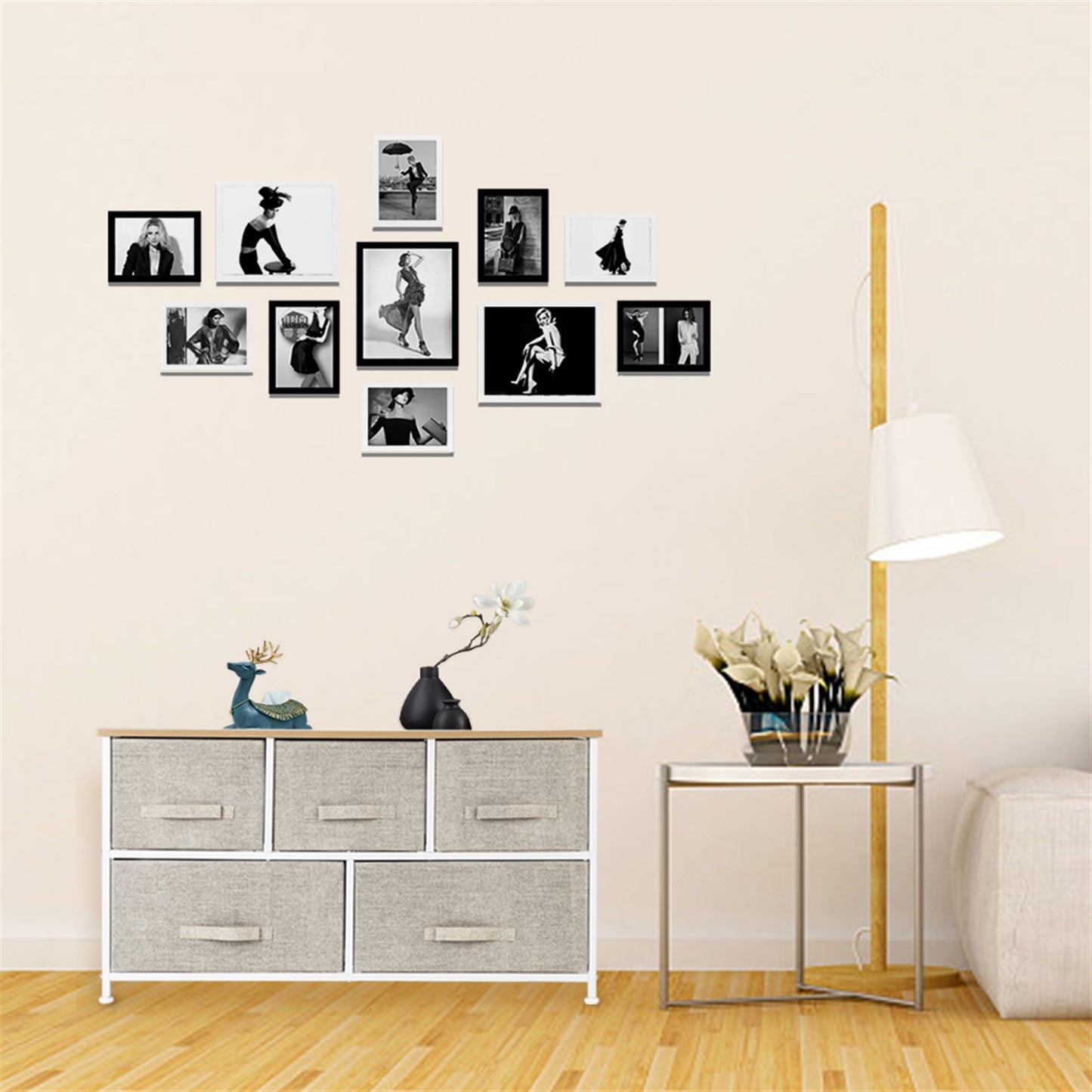 2-Tier Wide Closet Dresser, Nursery Dresser Tower With 5 Easy Pull Fabric Drawers And Metal Frame, Multi-Purpose Organizer Unit For Closets, Dorm Room, Living Room, Hallway, Linen/Natural