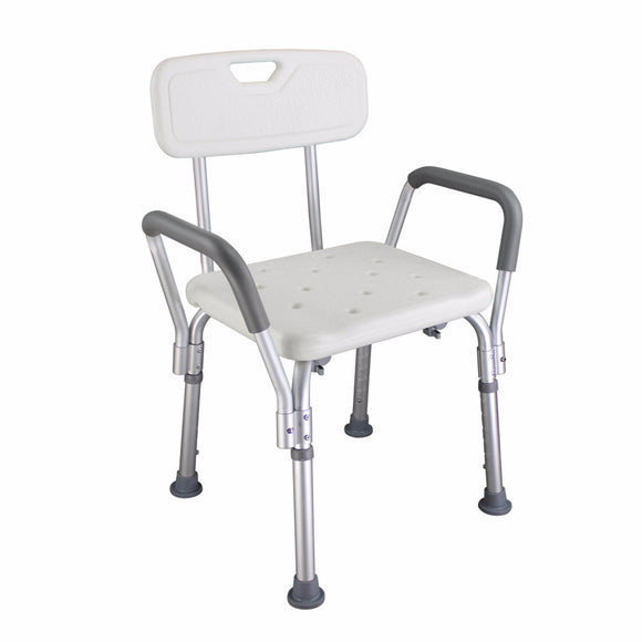 Medical Bathroom Safety Shower Tub Aluminium Alloy Bath Chair Bench with Back & Handle White