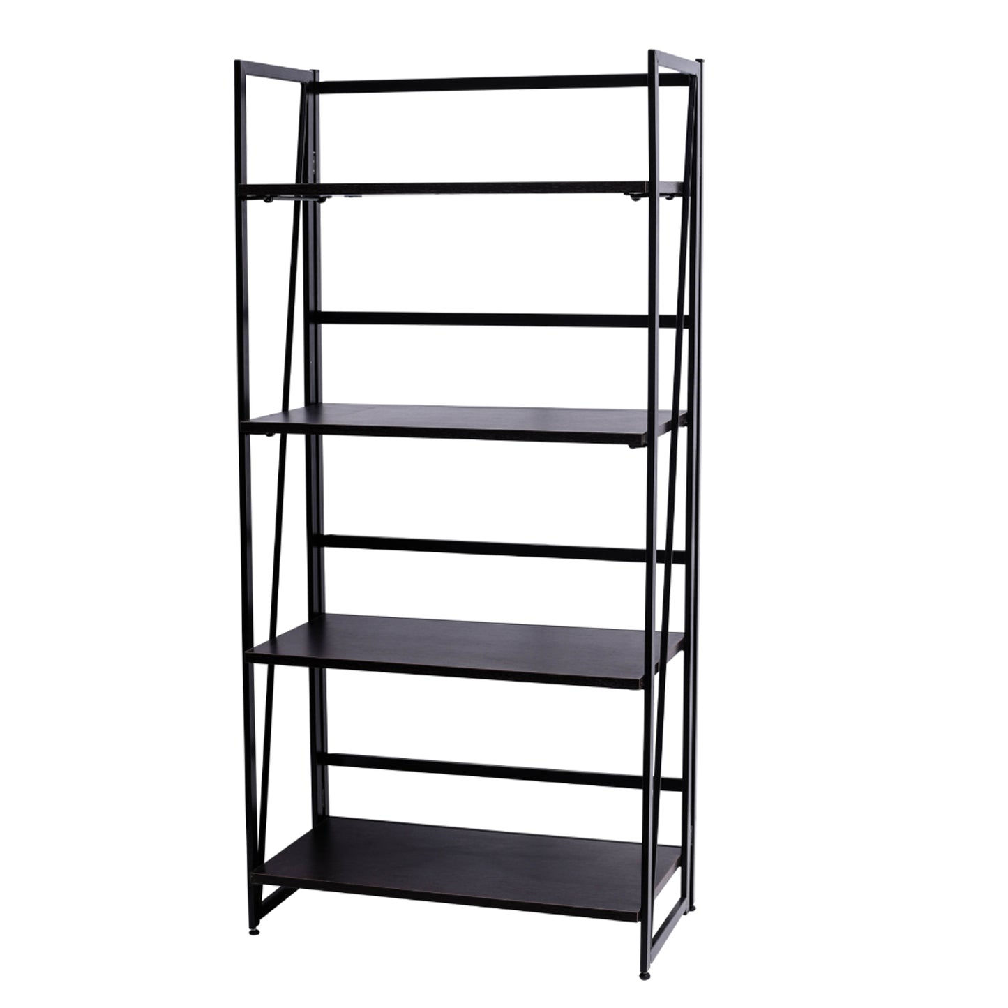 Folding Bookshelf Home Office Industrial Bookcase Wooden Storage Shelves Vintage 4 Tiers Book Rack Organizer