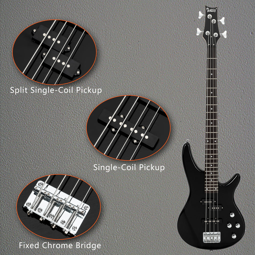 Glarry GIB Electric Bass Guitar Kit Full Size 4 String Black Bag
