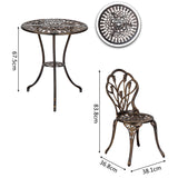 European Style Cast Aluminium Outdoor 3 Piece Tulip Bistro Set of Table and Chairs Bronze