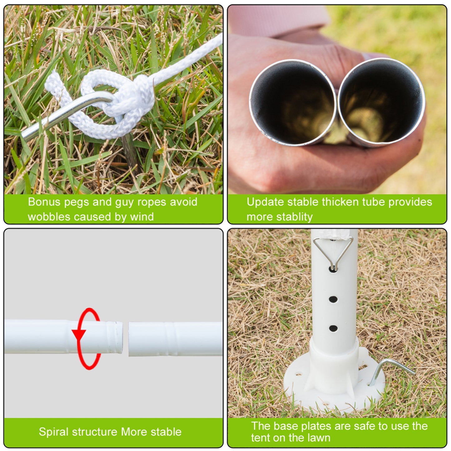 3 x 3m Waterproof Tent with Spiral Tubes - White
