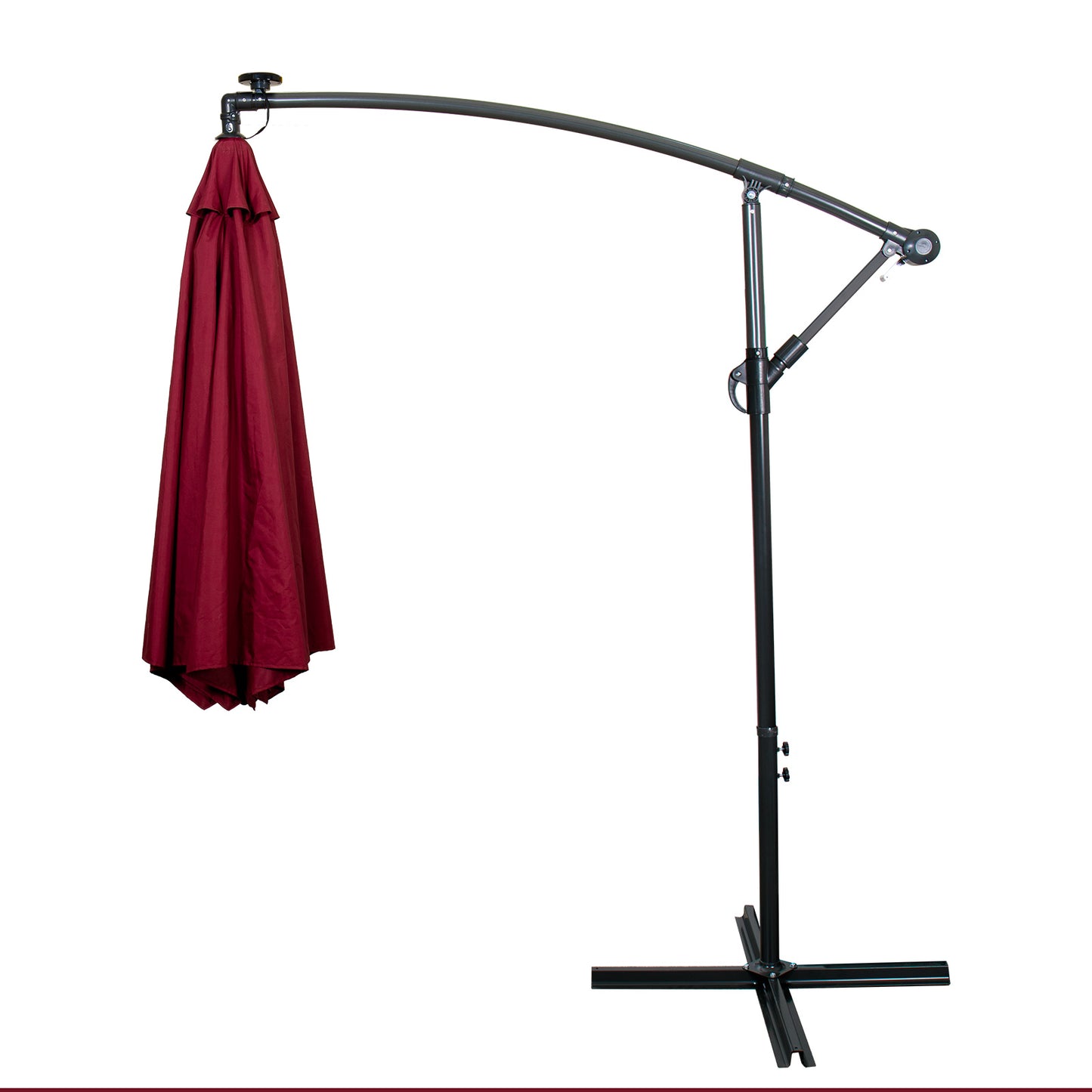 3M Garden Parasol with Solar-Powered LED Lights, Patio Umbrella with 8 Sturdy Ribs, Outdoor Sunshade Canopy with Crank and Tilt Mechanism UV Protection, Patio and Balcony Red