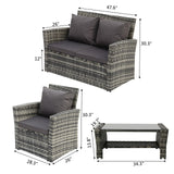 Rattan Sofa Combination Dark Gray Cushion Gray Gradient Rattan Rattan Four-Piece Set