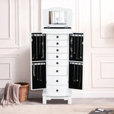 Jewellery Armoire with Mirror, 8 Drawers & 16 Necklace Hooks, 2 Side Swing Doors(White)