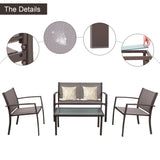 **SALE** Garden Furniture Set, 4 Piece Patio Furniture Glass Coffee Table 2 Textilene Armchairs 1 Double Seat Sofa - Brown