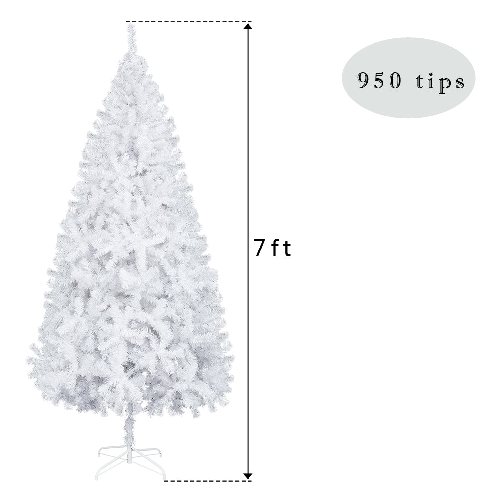 7FT Metal Legs White Christmas Tree with 950 Branches