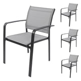 Garden Dining Chairs Set of 4, Indoor Outdoor Stacking Chair with Textilene Fabric and Metal Frame